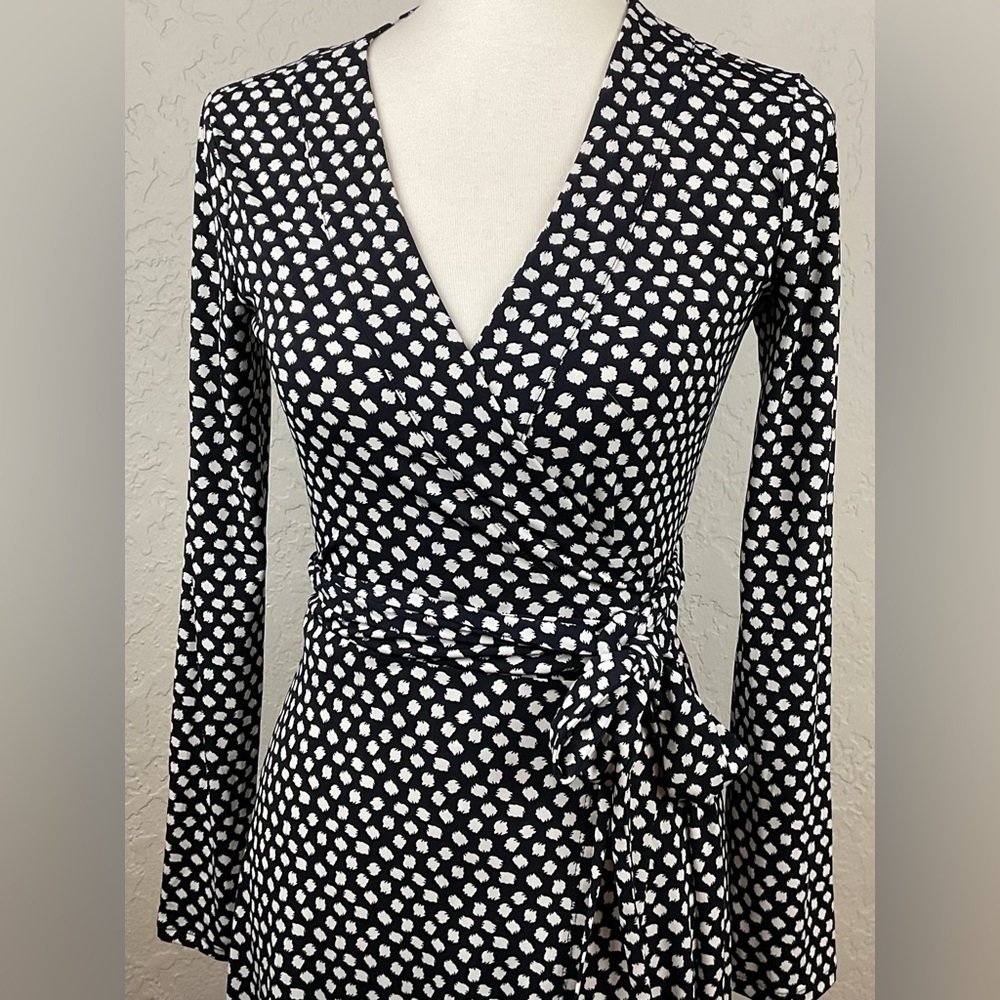 Banana Republic Long Sleeve Black White Polka Dot Wrap Dress Size XS - Picture 5 of 13
